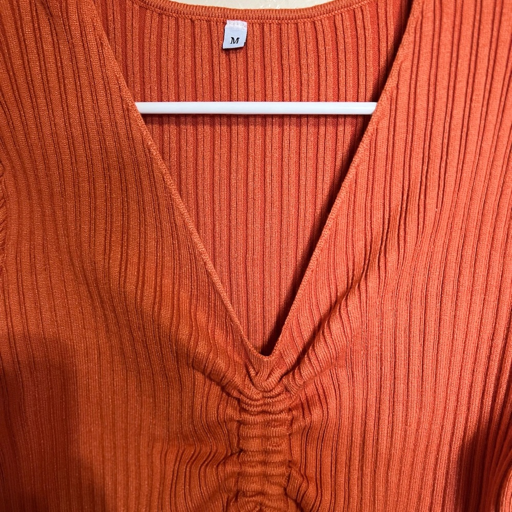 Rust Long Sleeve Ribbed Dress - Picture 4 of 9